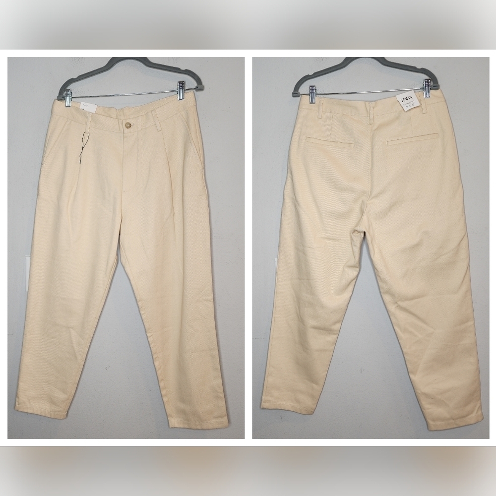 NWT Zara Carrot Fit Cream Yellow Pleated HR Jeans. Women's size 32 or 14.